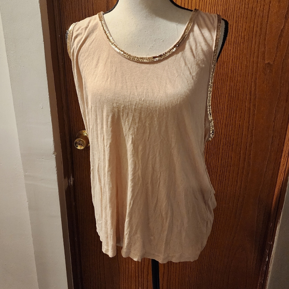 Metro 7 Sleeveless Sequin Trim Blush Women's Tank Top 22W/24W NWT